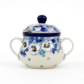 Cukiernica ceramiczna z uchwytami 035 h-9,5cm <br> 2222X Biało-niebieskie anemony